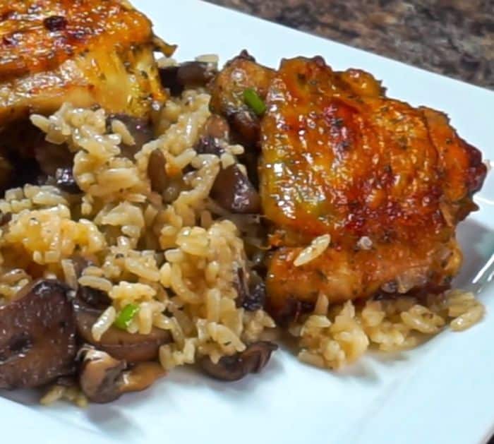 Baked chicken and buttered mushroom rice recipe