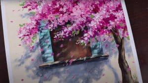 Cherry Blossom House Easy Acrylic Painting for Beginners