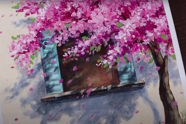 cherry blossom house painting for beginners