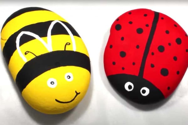 ladybug and bumblebee painted rocks
