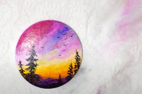 how to paint a sunset on a wooden button
