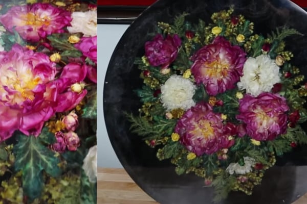 table of dried flowers and epoxy resin art