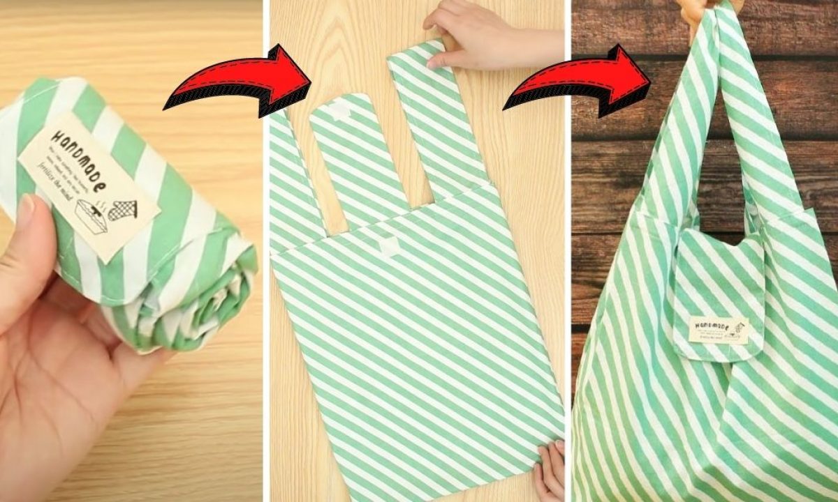 DIY REUSABLE GROCERY BAG  Super Easy Tote Bag Sewing Tutorial  [sewingtimes] 