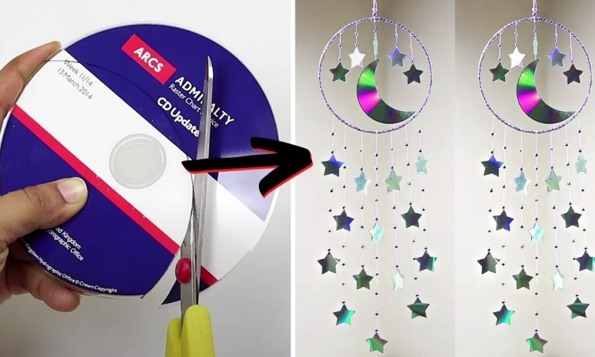 Moon And Star Hanging D cor Made Out Of Old CD