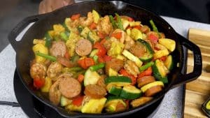 Skillet Cajun Shrimp, Sausage, and Vegetable Recipe