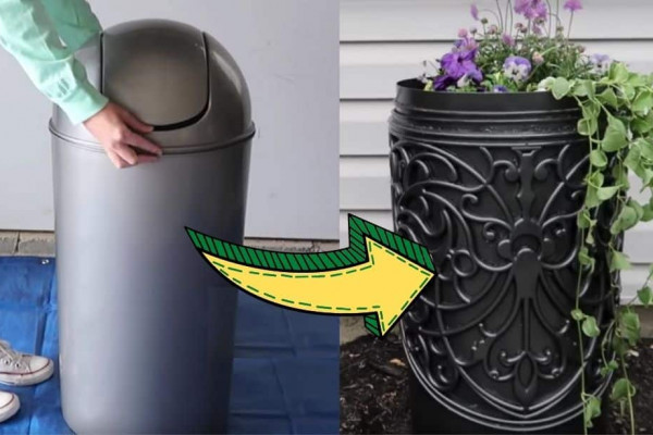 DIY Faux High-End Planter Using Trash Bin
