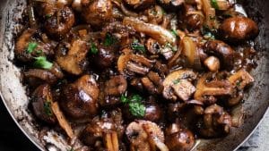 Skillet Stir-Fried Garlic Butter Mushrooms & Onions Recipe