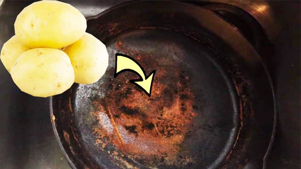 Use a potato to clean your rusty cast iron