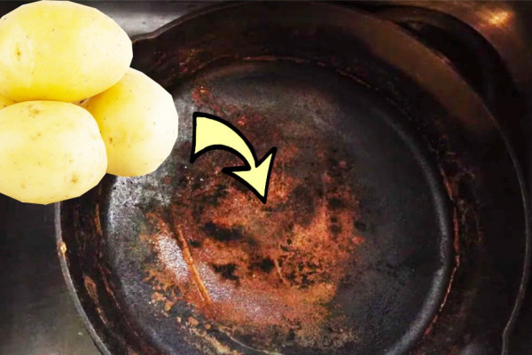 Use a potato to clean your rusty cast iron