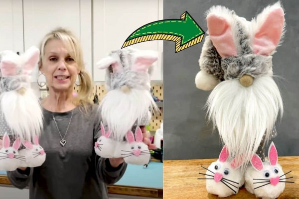 Easy To Make Easter Bunny Gnome With Bunny Slippers