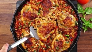 Easy Skillet Tomato Chicken & Rice Recipe