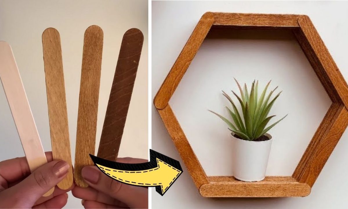 DIY wall shelf  How to make hexagon shelves using popsicle sticks 