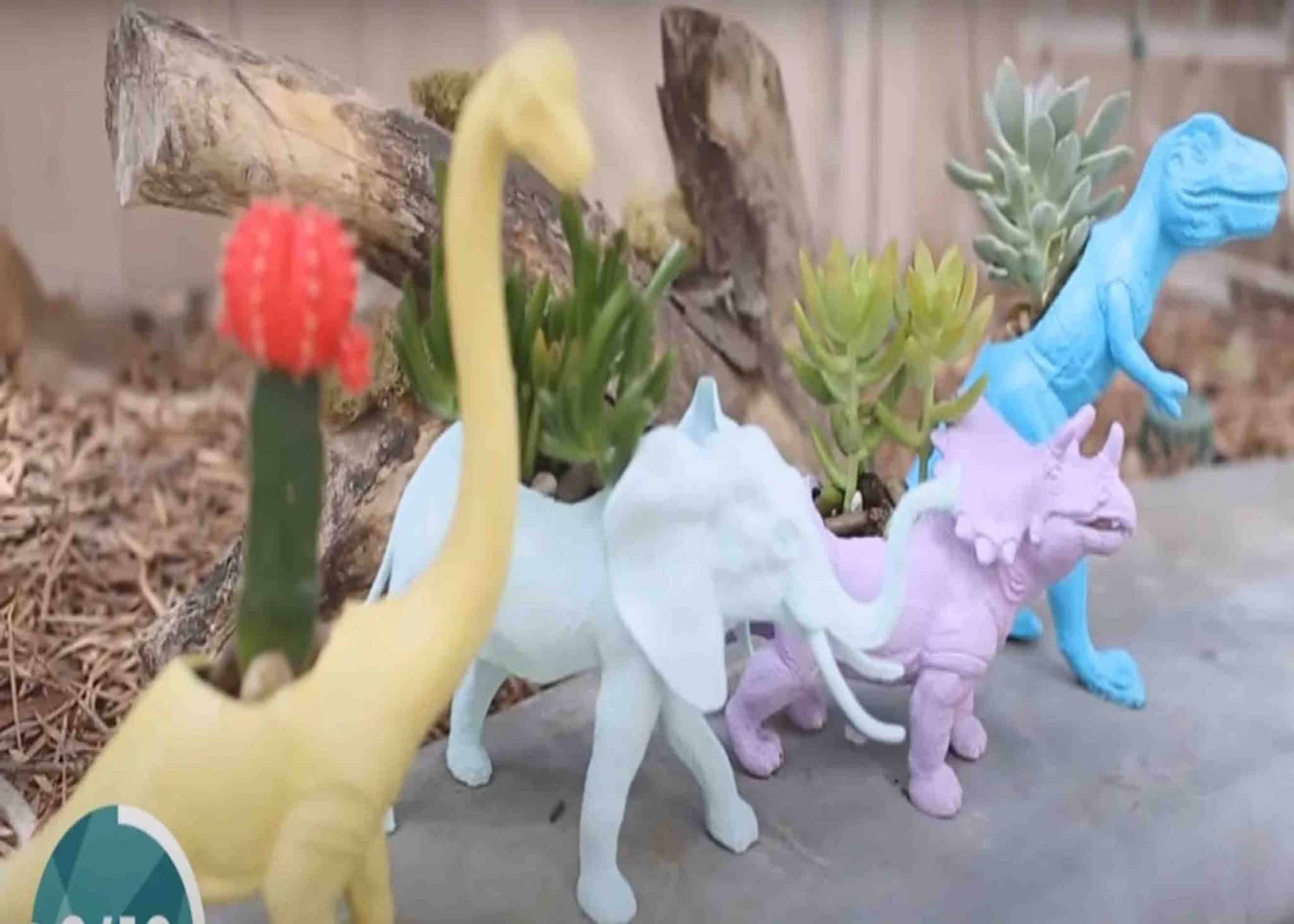 Repurposed toy animals as planters