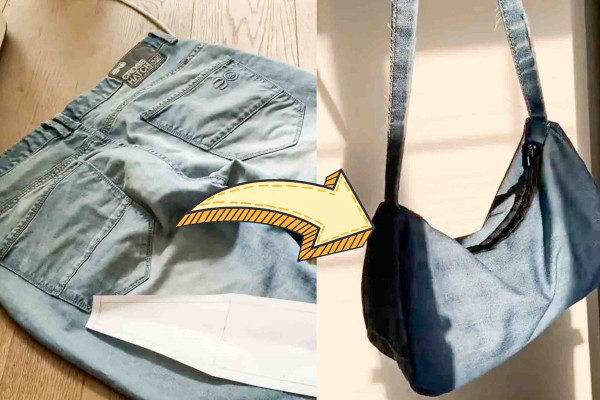 DIY baguette bag from old pair of jeans