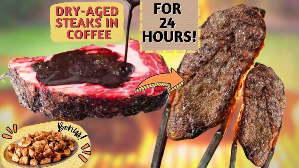 Steaks that has been dry-aged in coffee for 24 hours