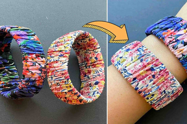 Fashionable scrunchie bangle bracelet made out from scrap fabric