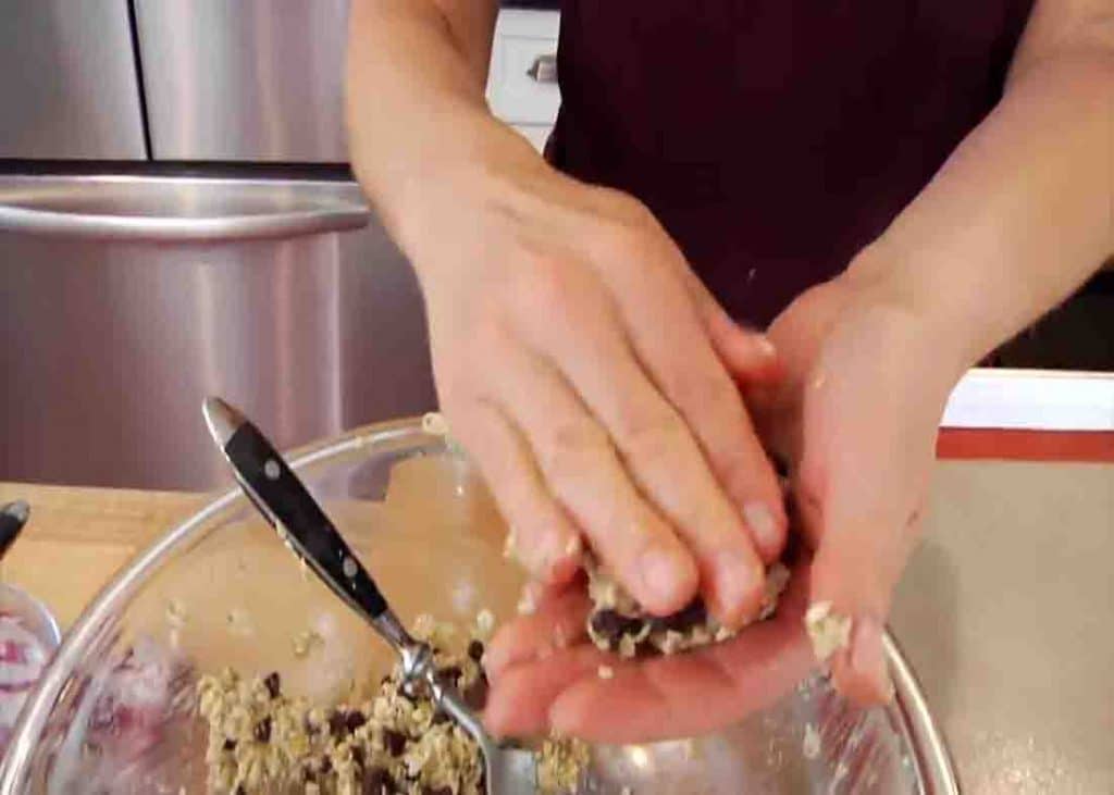 Shaping the banana oatmeal cookies