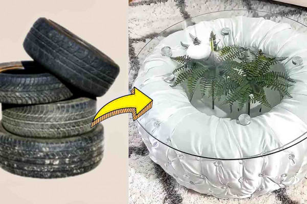 Easy DIY coffee table using an old tire tutorial