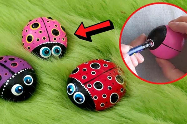 Easy Ladybug Rock Painting Using Pencils
