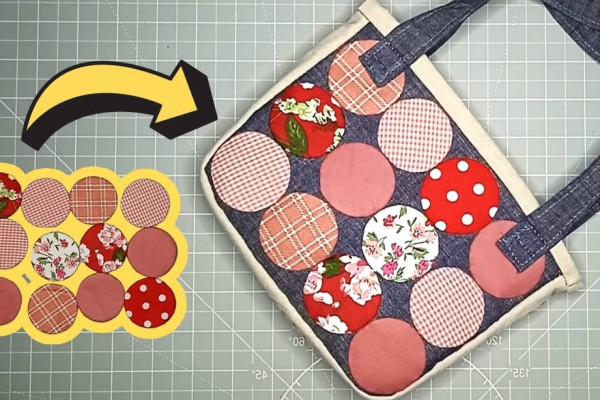 Hand Quilt Patchwork Tote Bag From Fabric Scraps