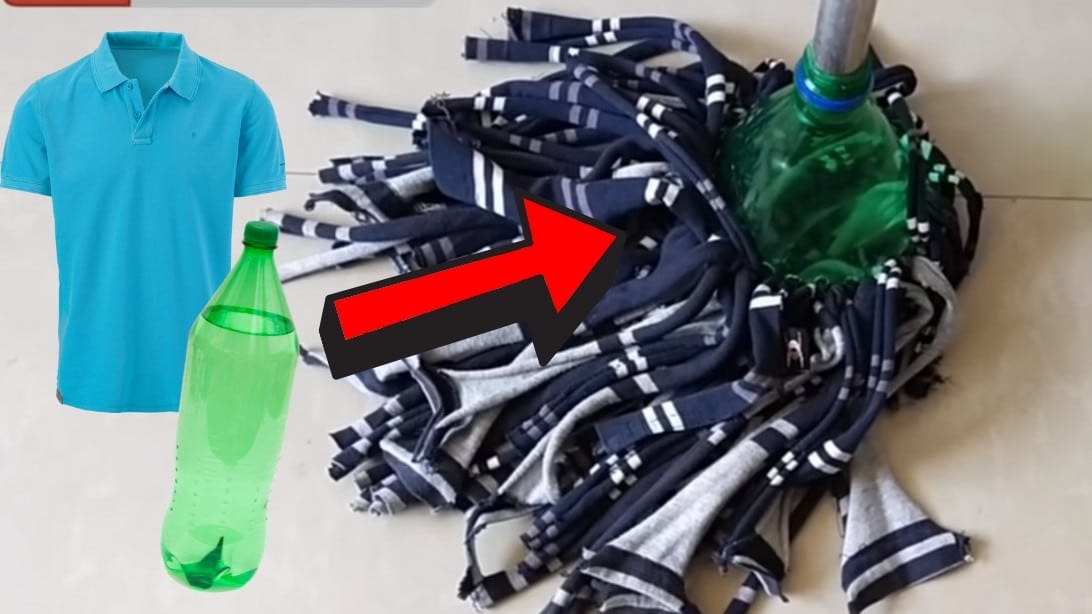 How to Make a Floor Mop With Plastic Bottles and an Old Shirt | DIY Joy Projects and Crafts Ideas