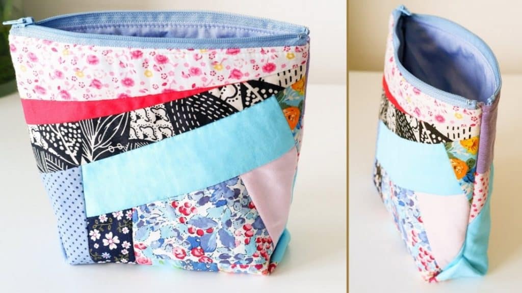 Quilted Fabric Scrap Zipper pouch