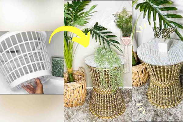 Dollar tree side table made out of two laundry baskets