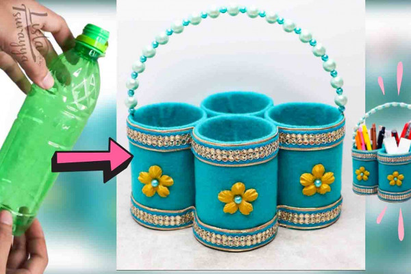 DIY pen holder using plastic bottles tutorial