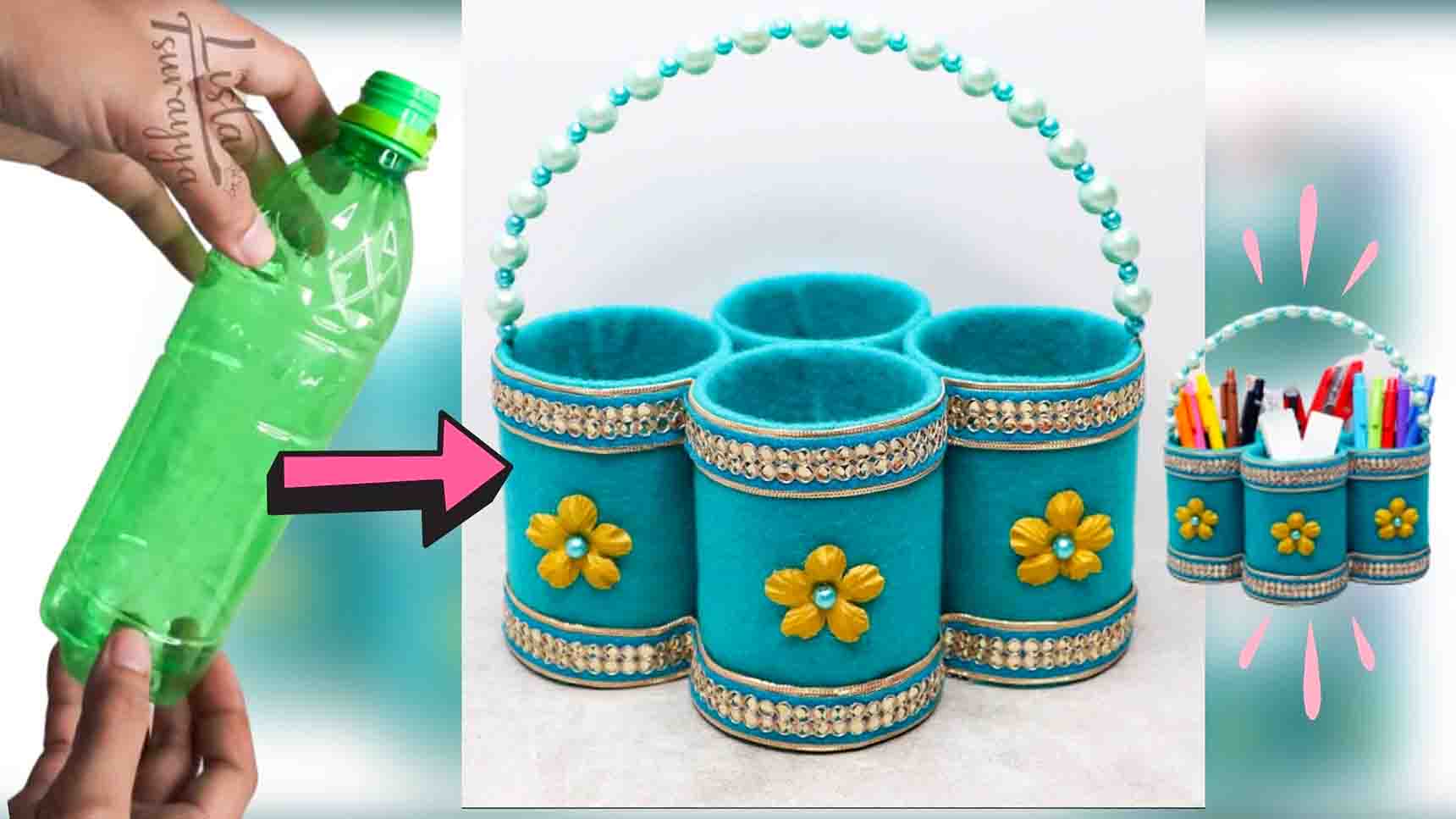 Blue And Green Decorative Glass Bottle - With Jute Thread