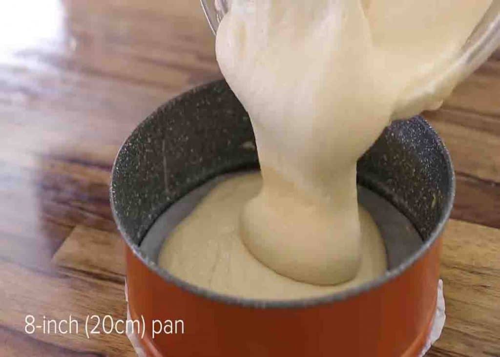 Pouring the batter into the pan