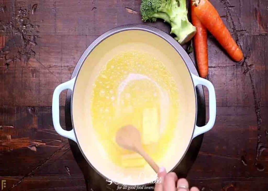 Melting some butter for the broccoli cheese soup