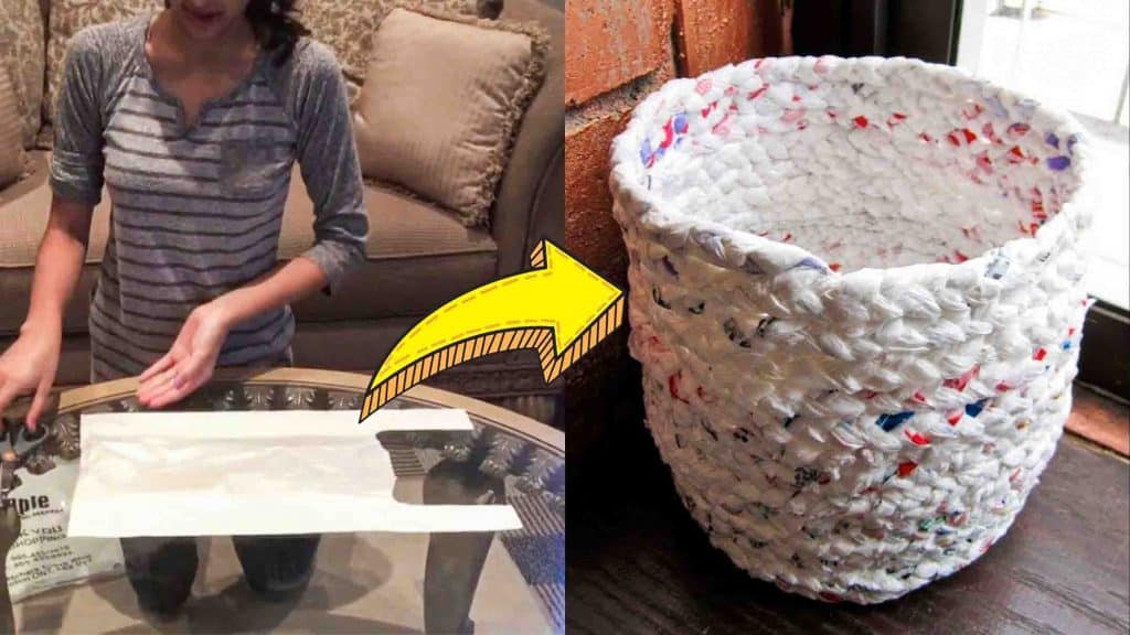 Recycled basket out from plastic bags