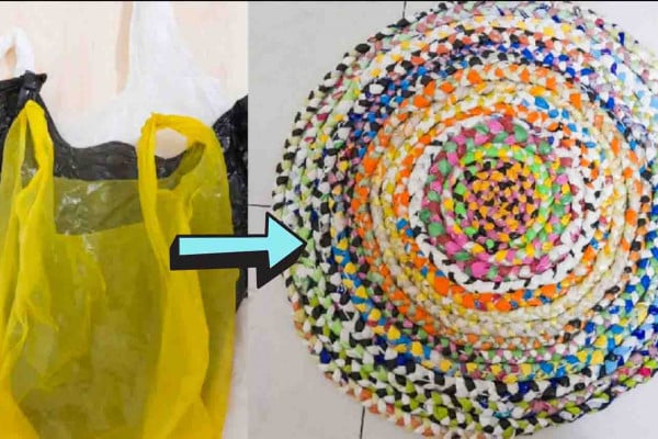 DIY recycling plastic bags into a rug