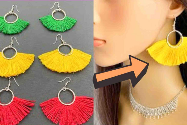 Easy DIY tassel earrings using keyring and embroidery thread