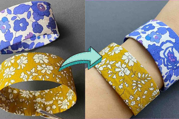 DIY bracelet made from scrap fabric and plastic bottle