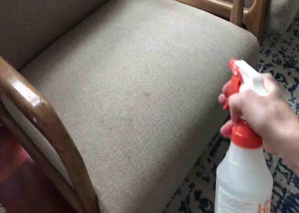 Spraying some hot water to the surface of the upholstery
