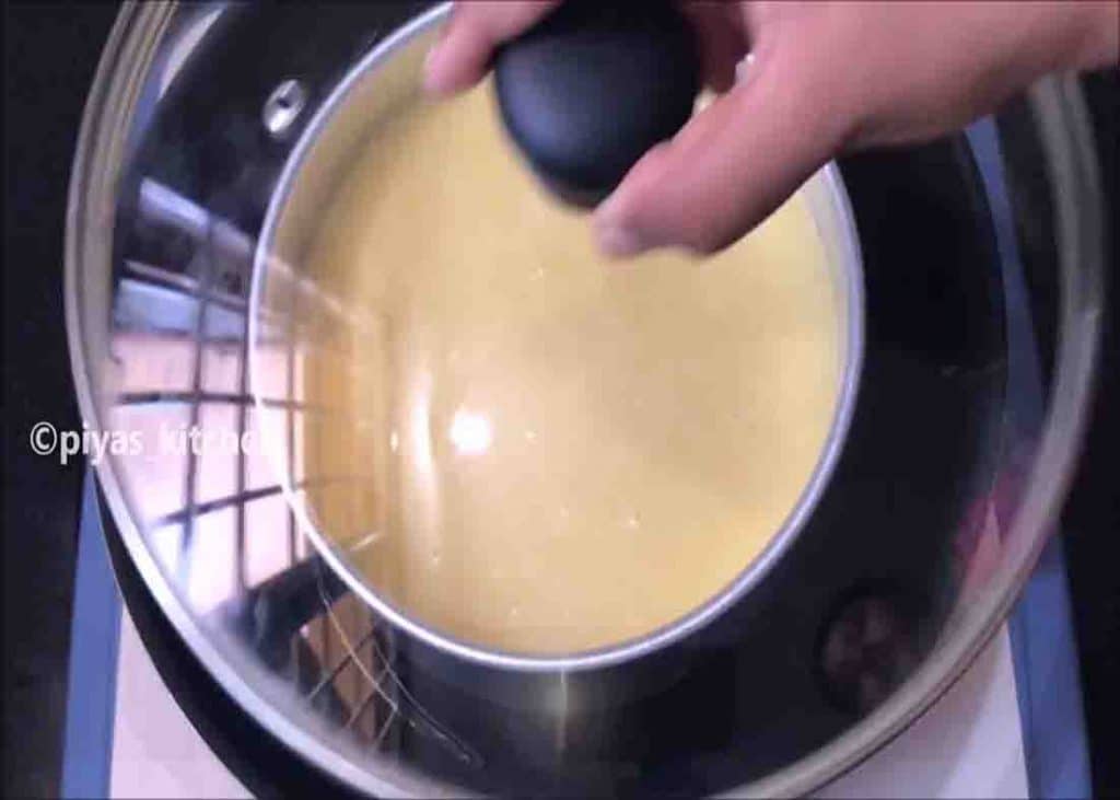 Baking the vanilla sponge cake into the pan