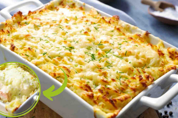 Fish pie with cheesy mash potato casserole