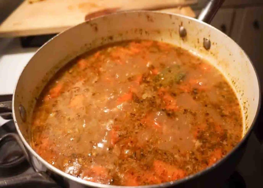 Simmering the chicken stew