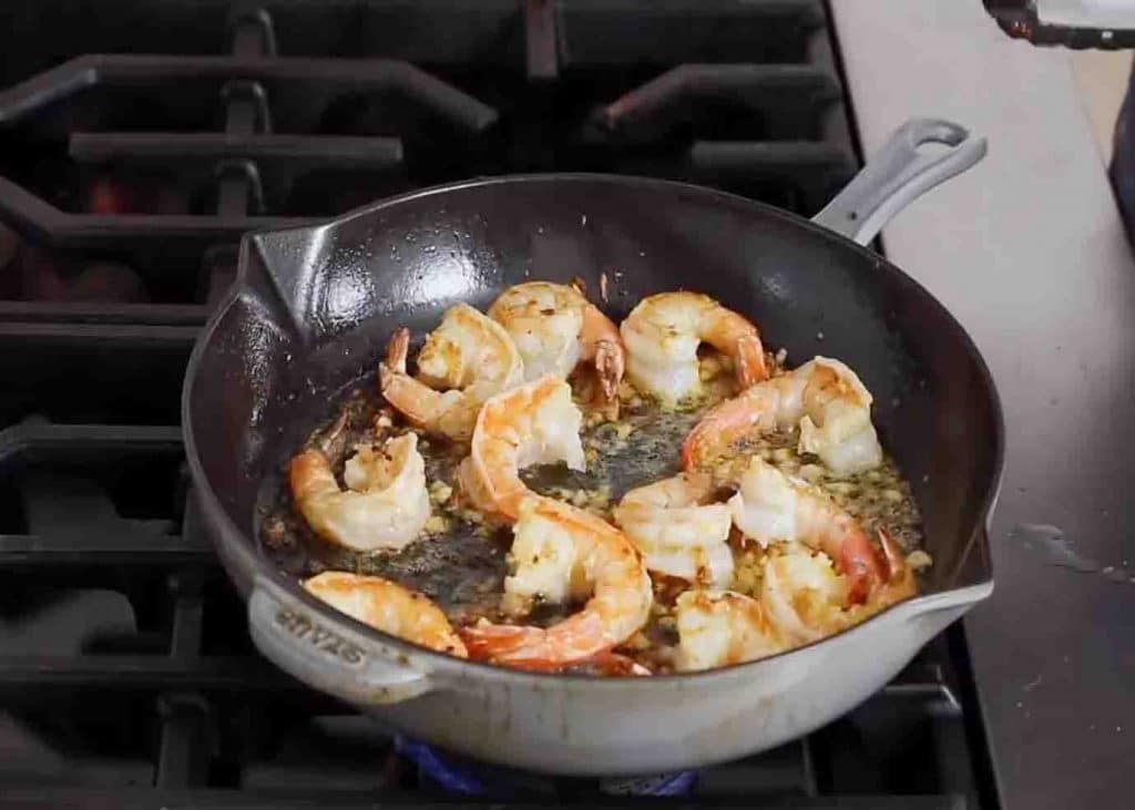Cooking the shrimp for the shrimp scampi pasta recipe