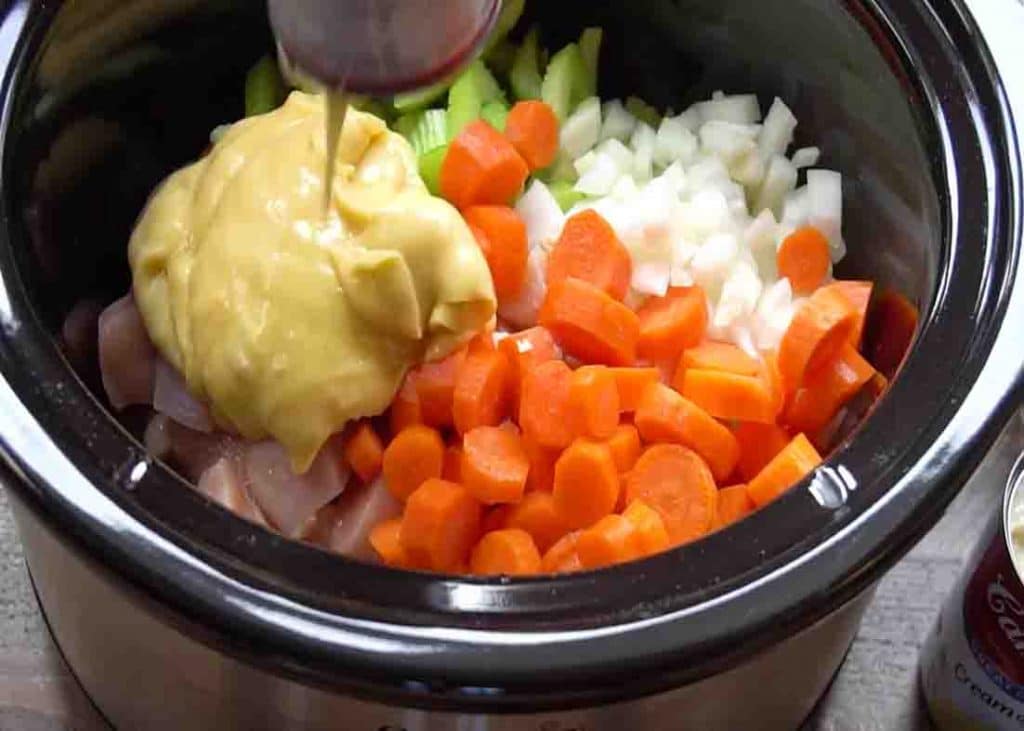 Assembling all the ingredients to the slow cooker