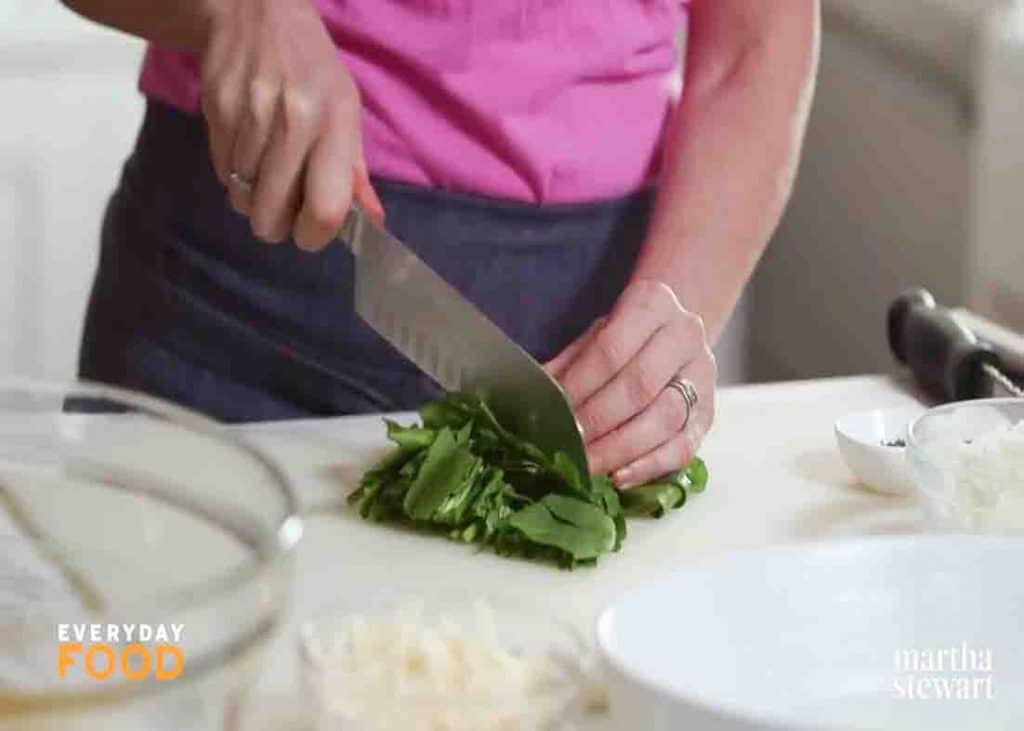 Chopping the spinach