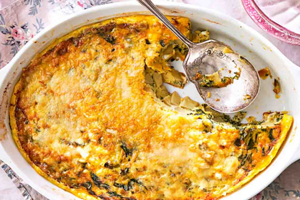 Cheesy Spinach-Potato Egg Casserole Recipe