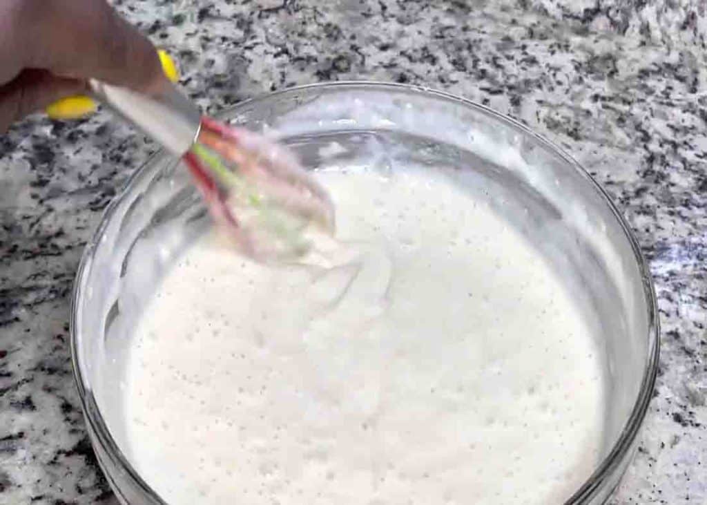 Making the batter for the cracker barrel pancakes