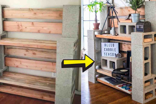 DIY cinder block shelf tutorial