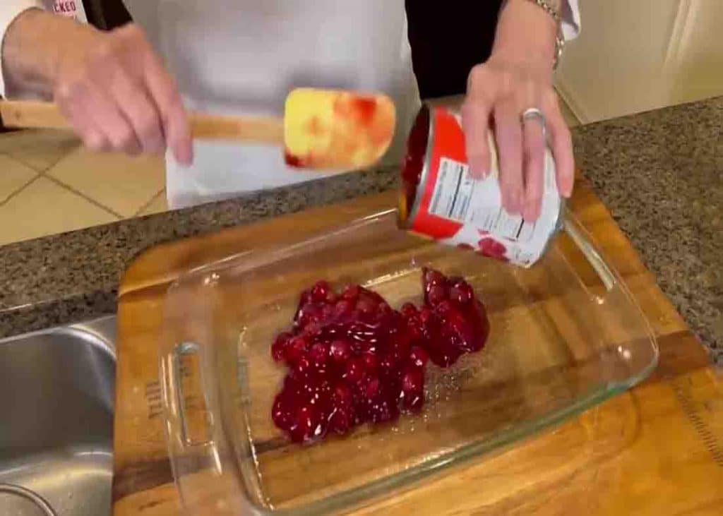 Dumping the cherry to the casserole dish