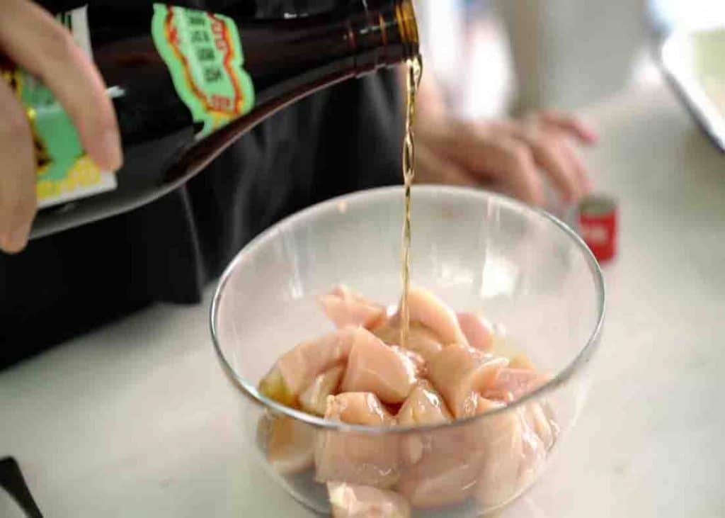 Marinating the chicken breast for the chicken lemon recipe