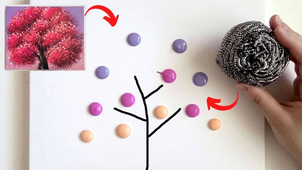 Tree Painting Trick Using A Stainless Steel Scrubber