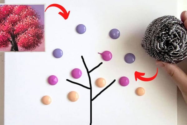 Tree Painting Trick Using A Stainless Steel Scrubber