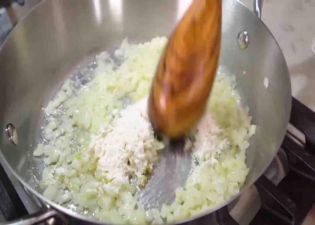 Sauteing the onion for the tuna casserole